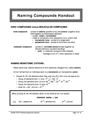 Chemistry Naming Compounds Handout