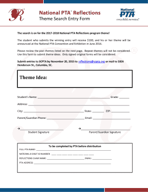 National PTA Reflections Theme Search Entry Form