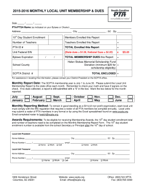 SCPTA Monthly Local Unit Membership Report