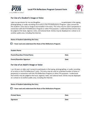 PTA Reflections Program Consent Form