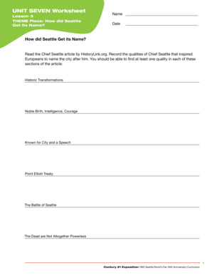 Seattle Name Origin Worksheet