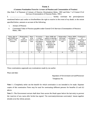 Common Nomination Form for Pension Arrears and Commutation