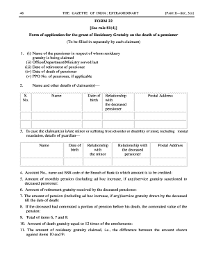 Form 22 Residuary Gratuity Application