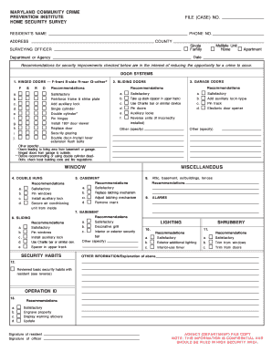 Maryland Home Security Survey Form