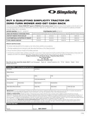 Simplicity Tractor or Mower Rebate Form