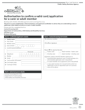 Blue Card Application for Carer or Adult Member