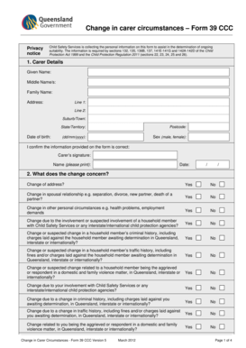 Change in Carer Circumstances Form 39 CCC