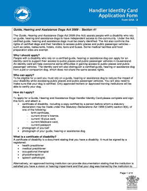 Guide, Hearing and Assistance Dogs Handler Identity Card Application Form