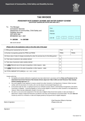 Tax Invoice for Pensioner Rate Subsidy Scheme
