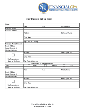 New Business Setup Form