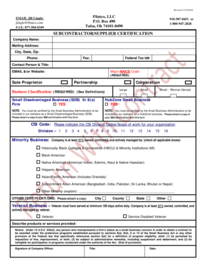 Subcontractor Supplier Certification Form