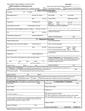 New Jersey Minor Work Permit Form