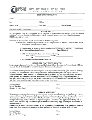 NCAA Division II Tryout Form