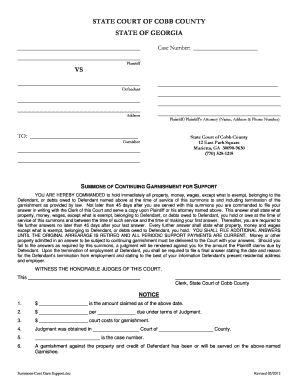 Summons of Continuing Garnishment for Support