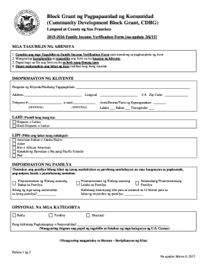 Community Development Block Grant Family Income Verification Form