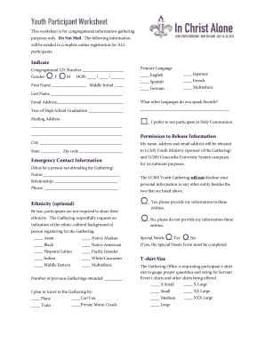 Youth Participant Worksheet