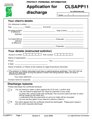 CLSAPP11 Discharge Application Form