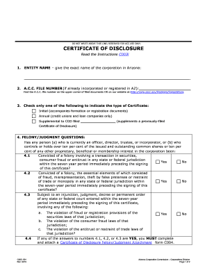 Arizona Certificate of Disclosure