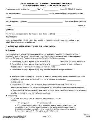 Adult Residential Licensing - Personal Care Home Contract