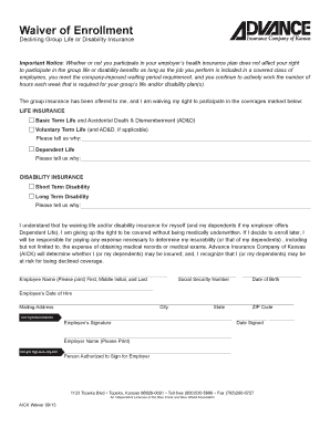 Waiver of Enrollment for Group Life or Disability Insurance