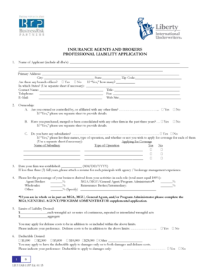 Insurance Agents and Brokers Professional Liability Application