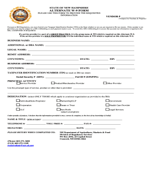New Hampshire Alternate W-9 Form