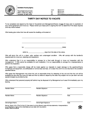 Thirty Day Notice to Vacate