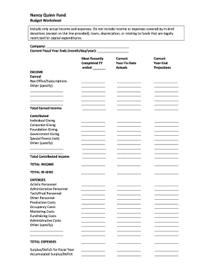 Nancy Quinn Fund Budget Worksheet