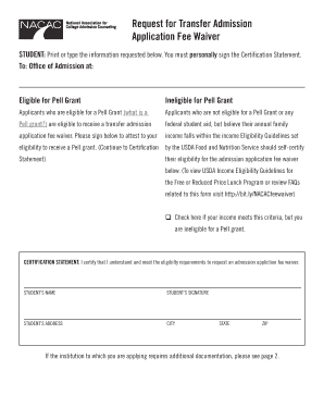 Request for Transfer Admission Application Fee Waiver