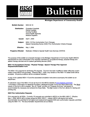 Michigan MSA-115 Prior Authorization Form