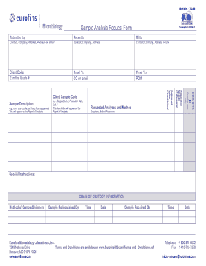 Eurofins Sample Analysis Request Form