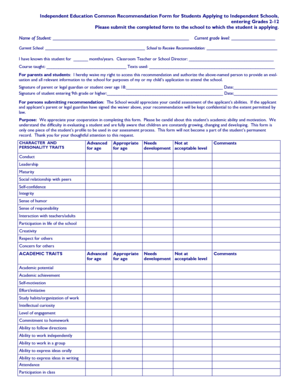 Independent Education Common Recommendation Form