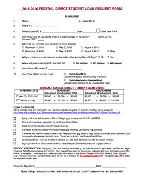 Federal Direct Student Loan Request Form