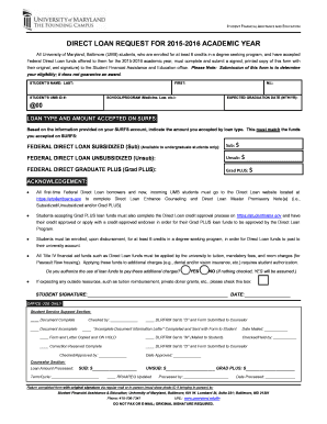 Direct Loan Request Form 2015-2016