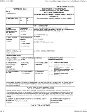 TTB ID Application for Label/Bottle Approval