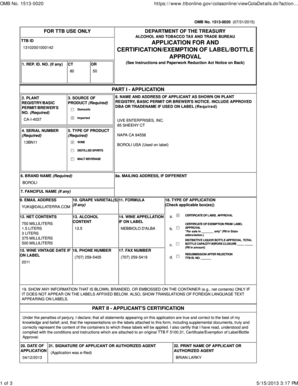 TTB ID Application for Label/Bottle Approval