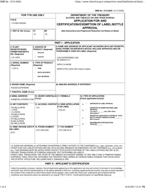 TTB ID Application for Certification/Exemption of Label/Bottle Approval