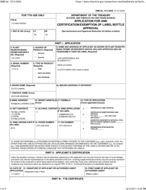 TTB ID Application for Label/Bottle Approval
