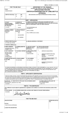TTB ID Application for Certification/Exemption of Label/Bottle Approval
