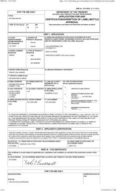 TTB ID Application for Certification/Exemption of Label/Bottle Approval