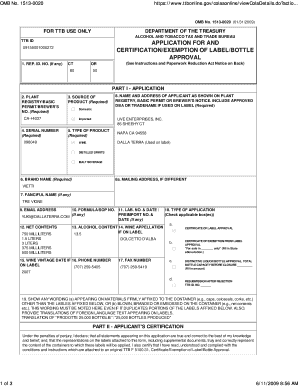 TTB ID Application for Certification/Exemption of Label/Bottle Approval