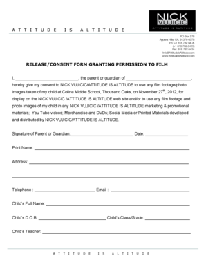 Release/Consent Form for Filming