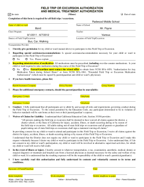 Field Trip Authorization and Medical Treatment Consent