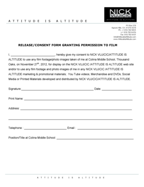 Release/Consent Form for Filming