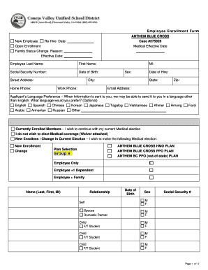 Anthem Blue Cross Employee Enrollment Form