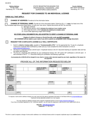 Request for Changes to an Individual License