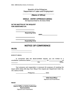 DOLE SENA Form 2 Notice of Conference
