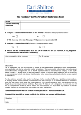 UK Tax Residency Self Certification Declaration Form