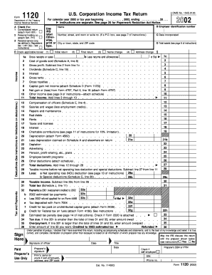 US Corporation Income Tax Return Form 1120