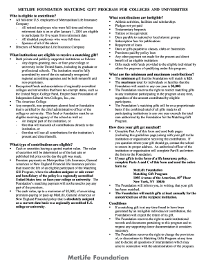MetLife Foundation Matching Gift Program Form
